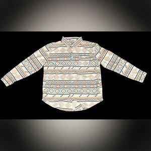 Unisex size L White Collard Snap Button Corduroy Aztec Patterned Jacket.